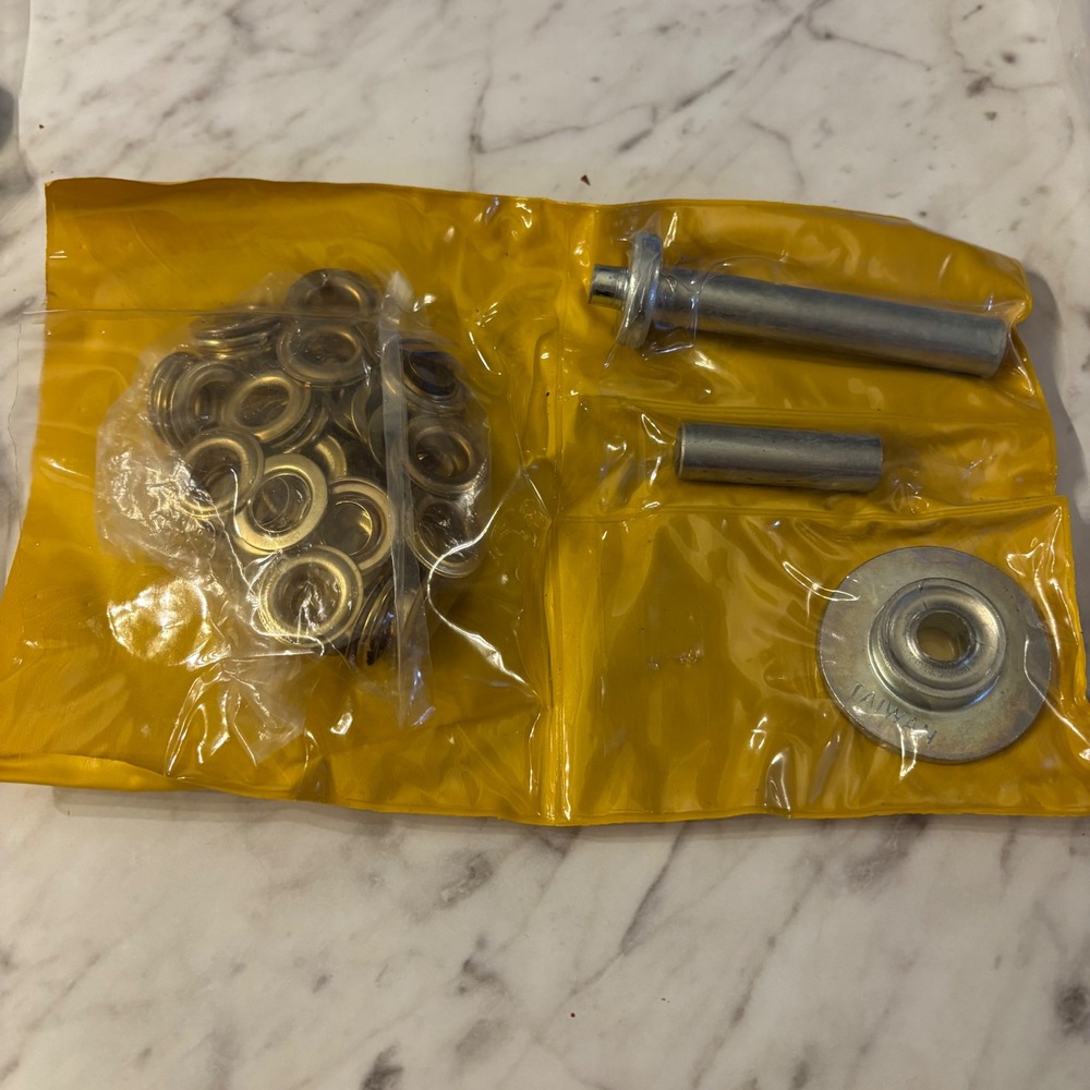 Grommet Tool Kit with Brass Grommets and Setting Tools in Yellow Pouch